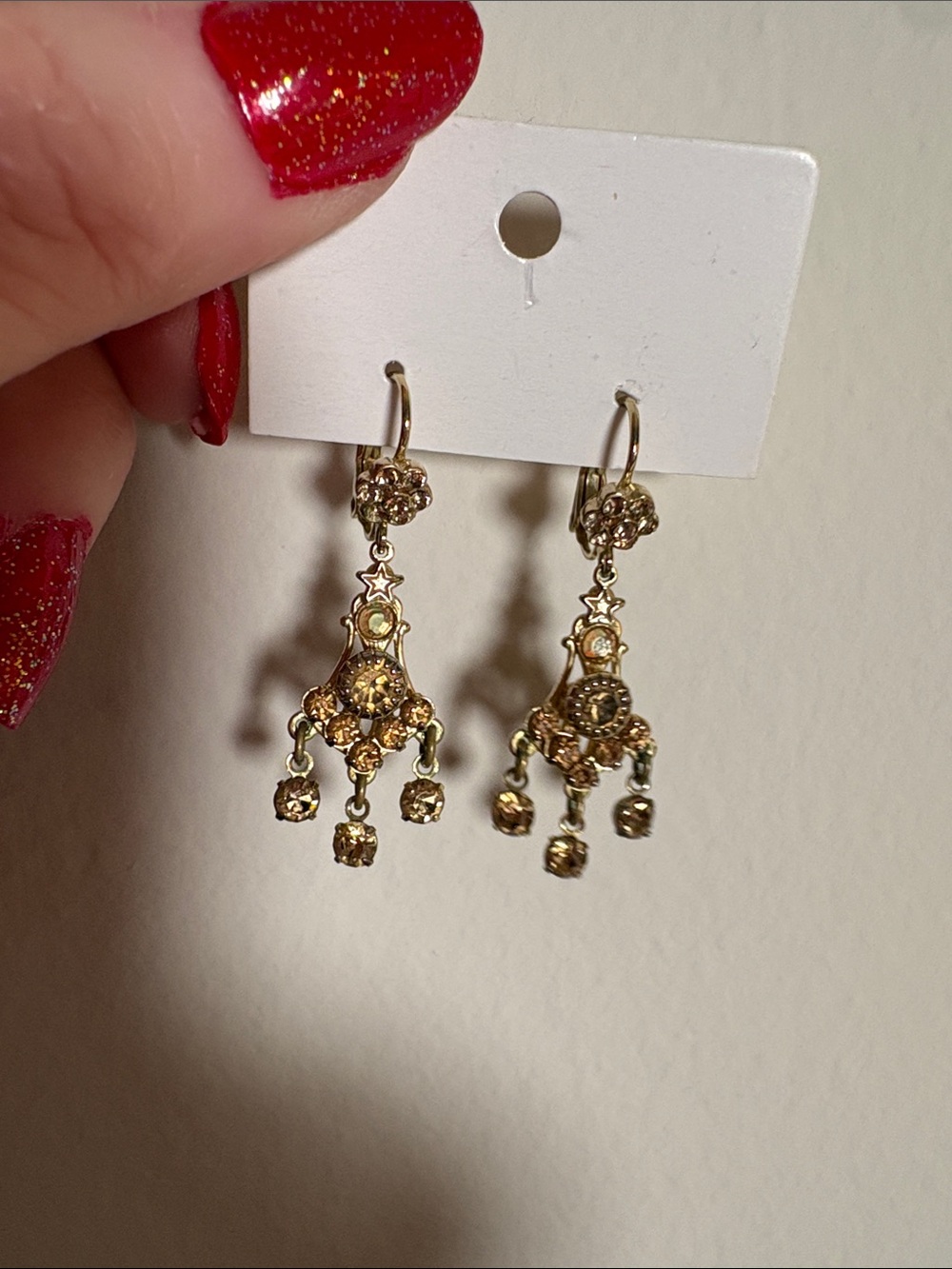 Kirk’s Folly-Gold/Amber Tone Dangle Crystal Drop Earrings -